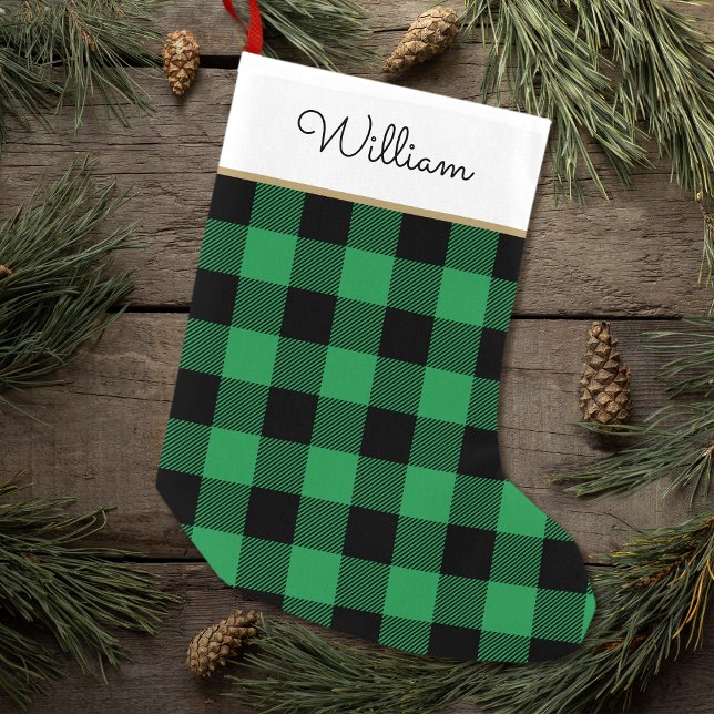 Grönt Buffalo Play Custom Name Rustic Liten Julstrumpa (Skapare uppladdad)