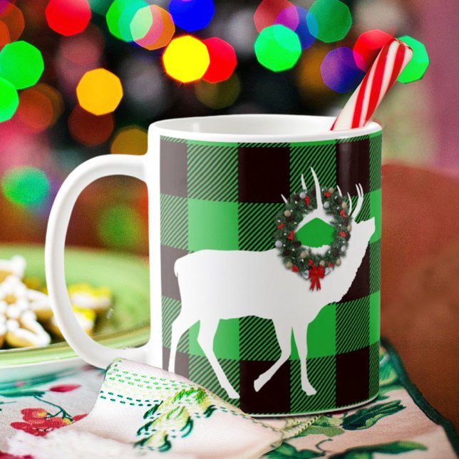 Grönt Buffalo Play Elk-julfransen Kaffemugg (Skapare uppladdad)
