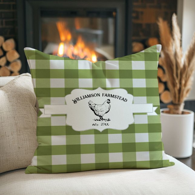 Grönt Buffalo Play Farm Chicken Dekorativ kudde (Green Buffalo Plaid Farm Chicken Throw Pillow)