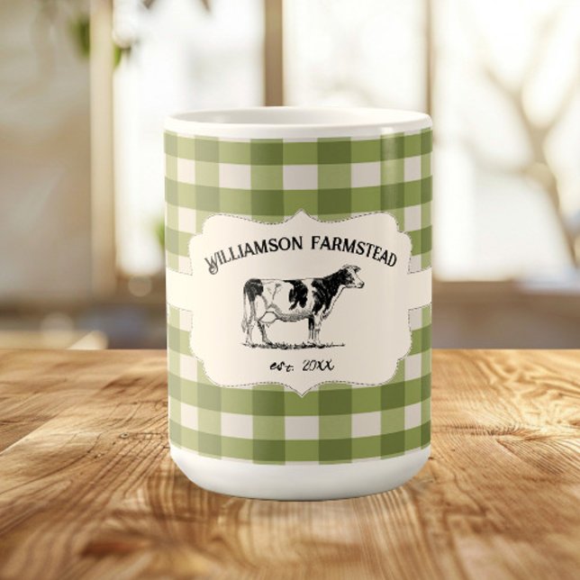 Grönt Buffalo Play Farm Cow Coffee Mugg (Green Buffalo Plaid Farm Cow Coffee Mug)