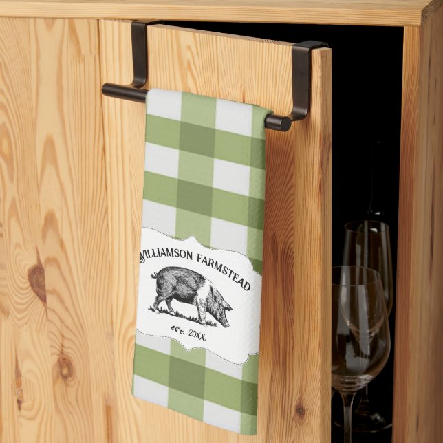 Grönt Buffalo Play Farm Gris Kitchen Towel Kökshandduk (Thirds Fold)