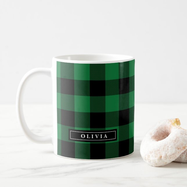 Grönt Buffalo Play Mönster Monogrammed Mugg (Med munk)