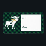 Grönt Buffalo Play Moose Monogram jul Fraktsedel<br><div class="desc">Fira den magiska och festliga julhelgen med vår anpassningsbar märkre för julklapp. Vårt helgdag i trendiget har vår djärva grönt lumberjack i stil, som har en stiliserad vintern med en faux guld scarf. Alla teckningar i den här grönten i lumberjack i stil är en märkre med juldekaler som är handritad...</div>