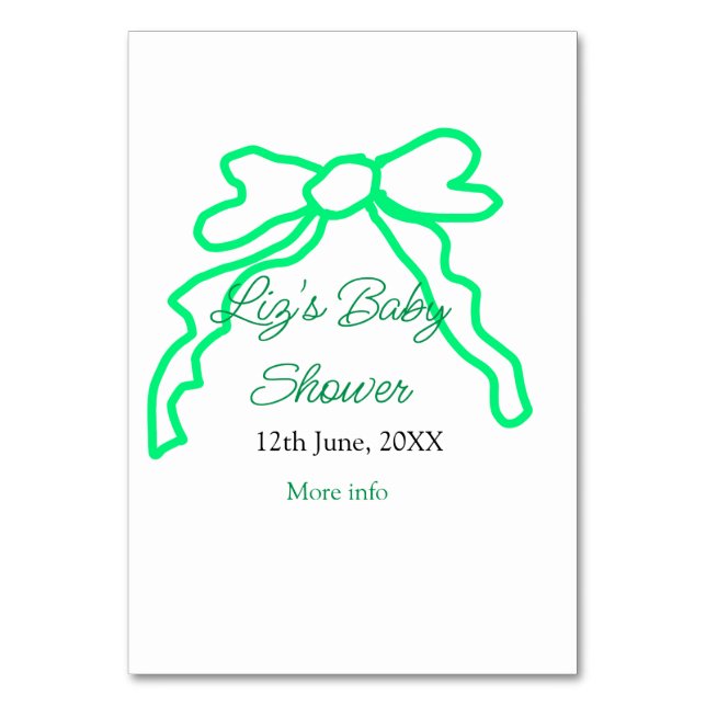 Grönt-buggregn för babydusch lägg till datummoder  bordsnummer (Framsidan)