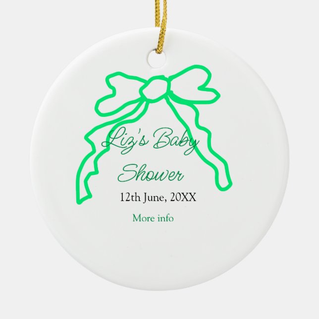 Grönt-buggregn för babydusch lägg till datummoder  julgransprydnad keramik (Framsidan)