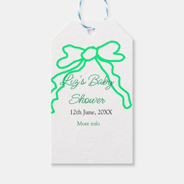 Grönt-buggregn för babydusch lägg till datummoder  presentetikett (Framsidan)