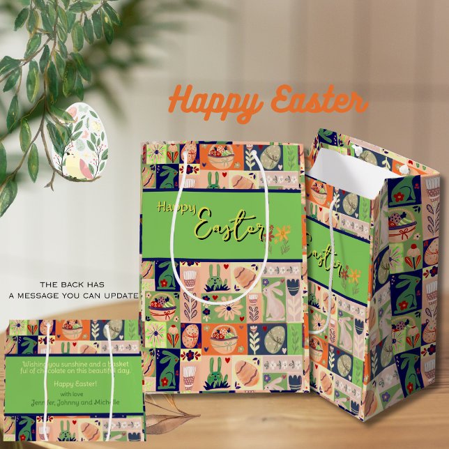 Grönt Bunny för färglös Rosa (Colorful Pink Green Bunny Medium Gift Bag)