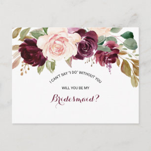 Grönt Burgundy Blommigt Bridesmaid Inbjudan Vykort
