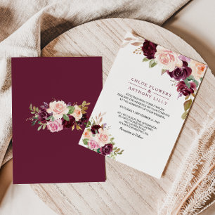 Grönt  Burgundy Blommigt Bröllop Inbjudningar