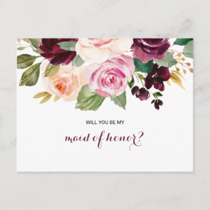 Grönt Burgundy Blommigt Maid of honor Inbjudan Vykort