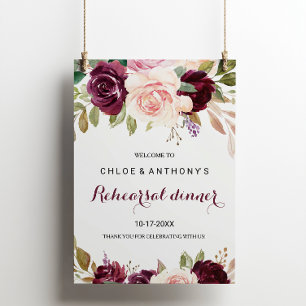 Grönt Burgundy Blommigt Rehearsal-middag Välkommen Poster