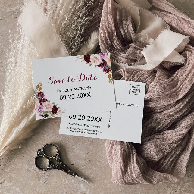 Grönt  Burgundy-Blommigt Spara datumkortet Vykort (Skapare uppladdad)