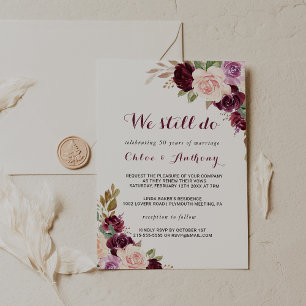 Grönt  Burgundy Blommigt Vow Renewal Inbjudningar