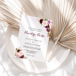 Grönt  Burgundy-Blommigten spanska Bröllop Inbjudningar