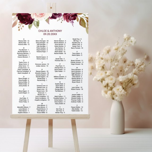Grönt Burgundy-Blommigtens alfabetiska sittningssc Poster (Skapare uppladdad)
