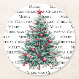 Grönt Burgundy Julgranar Ornaments Underlägg Papper Rund