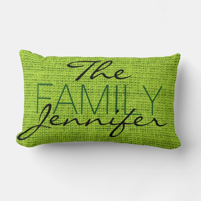 Grönt Burlap Rustic Linen Monogram Lumbarkudde (Framsida)