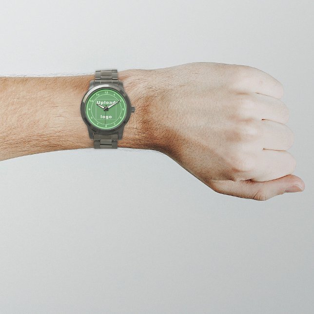 Grönt Business Brand on Manar Watch Armbandsur (Your business logo with green background on men's watch.)