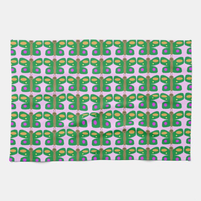Grönt Butterflies towel Kökshandduk (Horisontell)