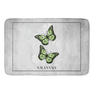 Grönt Butterfly Blommigt Personlig Bath Mat Badrumsmatta