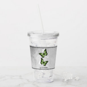Grönt Butterfly Blommigt Personlig Take Away Mugg