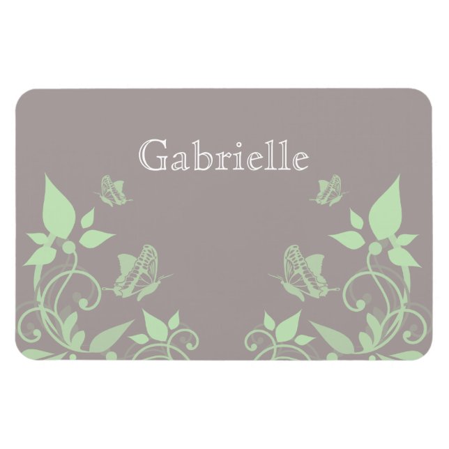 Grönt Butterfly Blommigt Premium Magnet (Horisontell)