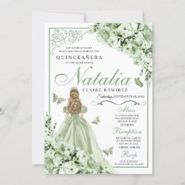 Grönt Butterfly Blommigt Tiara Princess Quinceaner Inbjudningar