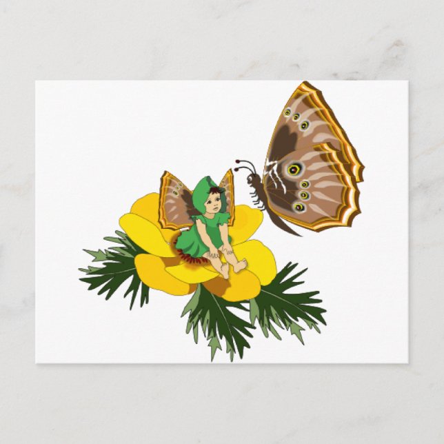 Grönt Butterfly Fairy Vykort (Framsida)