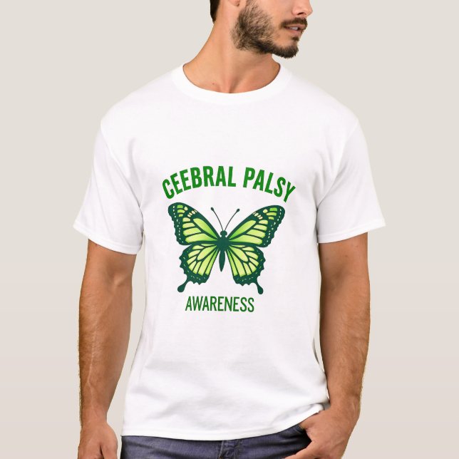 Grönt Butterfly Icon for Cerebral Palsy Awareness T Shirt (Framsida)