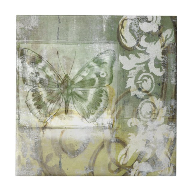 Grönt Butterfly Inset med Ironwork Grind Kakelplatta (Framsidan)