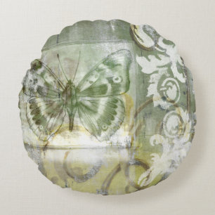 Grönt Butterfly Inset med Ironwork Grind Rund Kudde