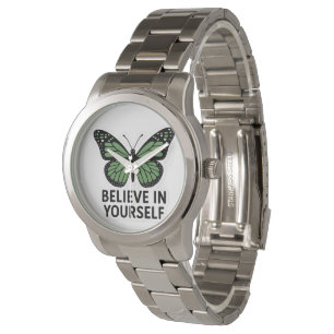 Grönt Butterfly Motivation-etikett Armbandsur