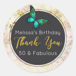 Grönt Butterfly på Chic Vintage Collage Tack Runt Klistermärke