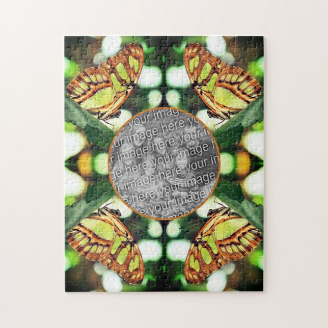 Grönt Butterfly Posing Ram Skapar ditt eget foto Pussel (Vertikal)