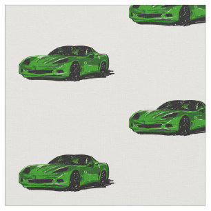 Grönt C6 Korvette Hand plockade Sketch Fabric Tyg