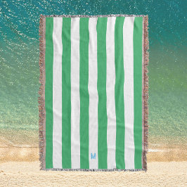 Grönt Cabana Rand & Personlig Blue Monogram Filt