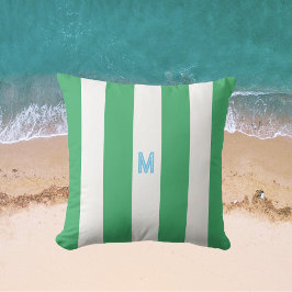 Grönt Cabana Rand & Personlig Blue Monogram Kudde