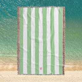 Grönt Cabana Rand & Personlig Rosa Monogram Filt