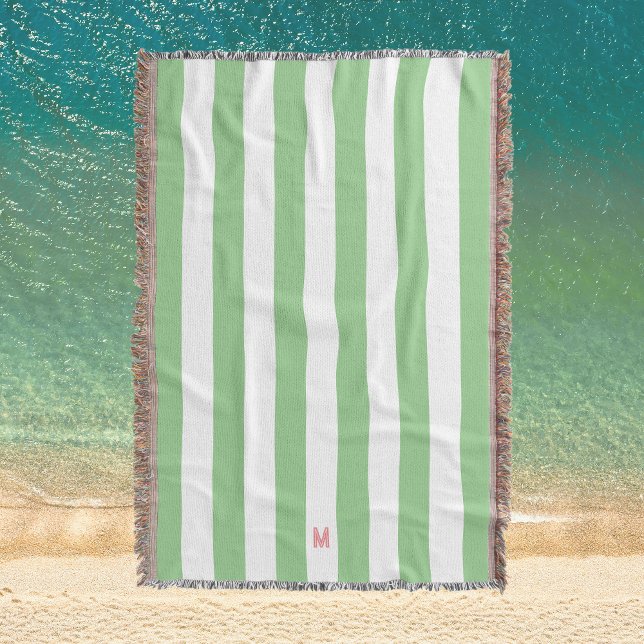 Grönt Cabana Rand & Personlig Rosa Monogram Filt (Skapare uppladdad)