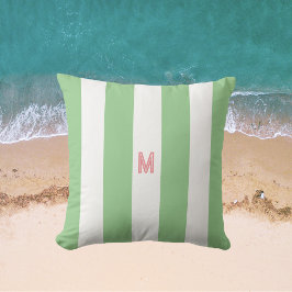Grönt Cabana Rand & Personlig Rosa Monogram Kudde