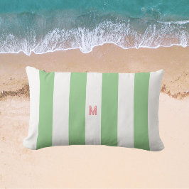 Grönt Cabana Rand & Personlig Rosa Monogram Lumbarkudde