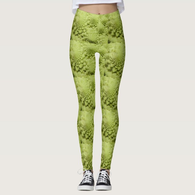 Grönt Cabbage Fractal Leggings (Framsida)