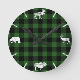 Grönt Cabin Buffalo Play Lumberjack-kontroll Rund Klocka