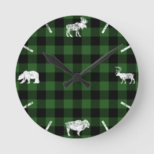 Grönt Cabin Buffalo Play Lumberjack-kontroll Rund Klocka