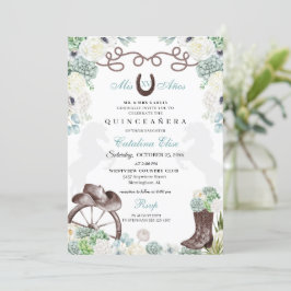 Grönt Cacti Western Horseshoe Charra Quinceanera Inbjudningar