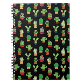 Grönt Cactuon Black Background - Spiral Bound Anteckningsbok