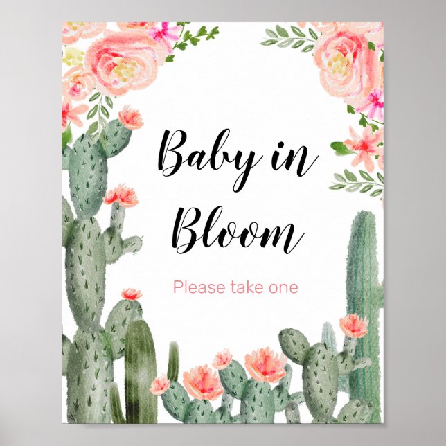 Grönt Cactus Baby in Bloom-tecken Poster (Framsidan)