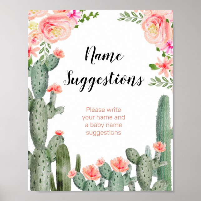 Grönt Cactus blommigt Namn förslag Poster (Framsidan)
