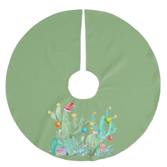 Grönt Cactus Cacti Desert jul-Helgdag Julgransmatta Borstad Polyester (Framsidan)