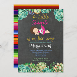 Grönt Cactus Fiesta Baby Senorita Baby Shower Inbjudningar